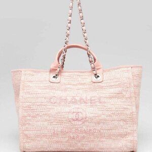 Chanel Pink/White Canvas Deauville Large Shopping Tote Bag